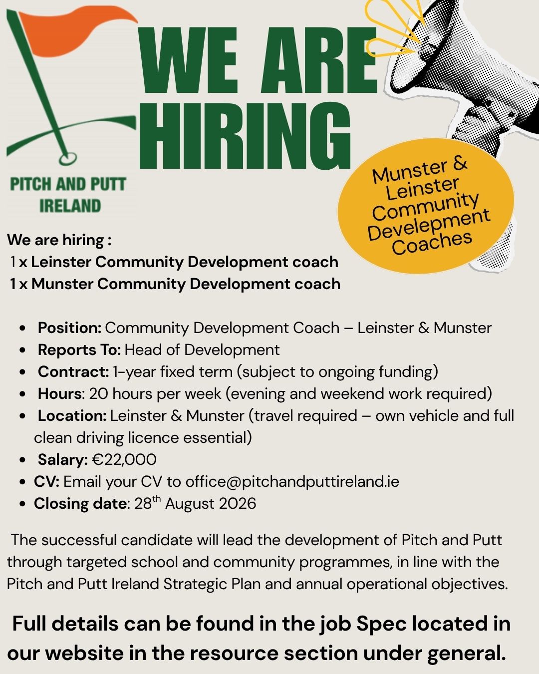 Job Opportunity-Leinster & Munster Community Development Coaches