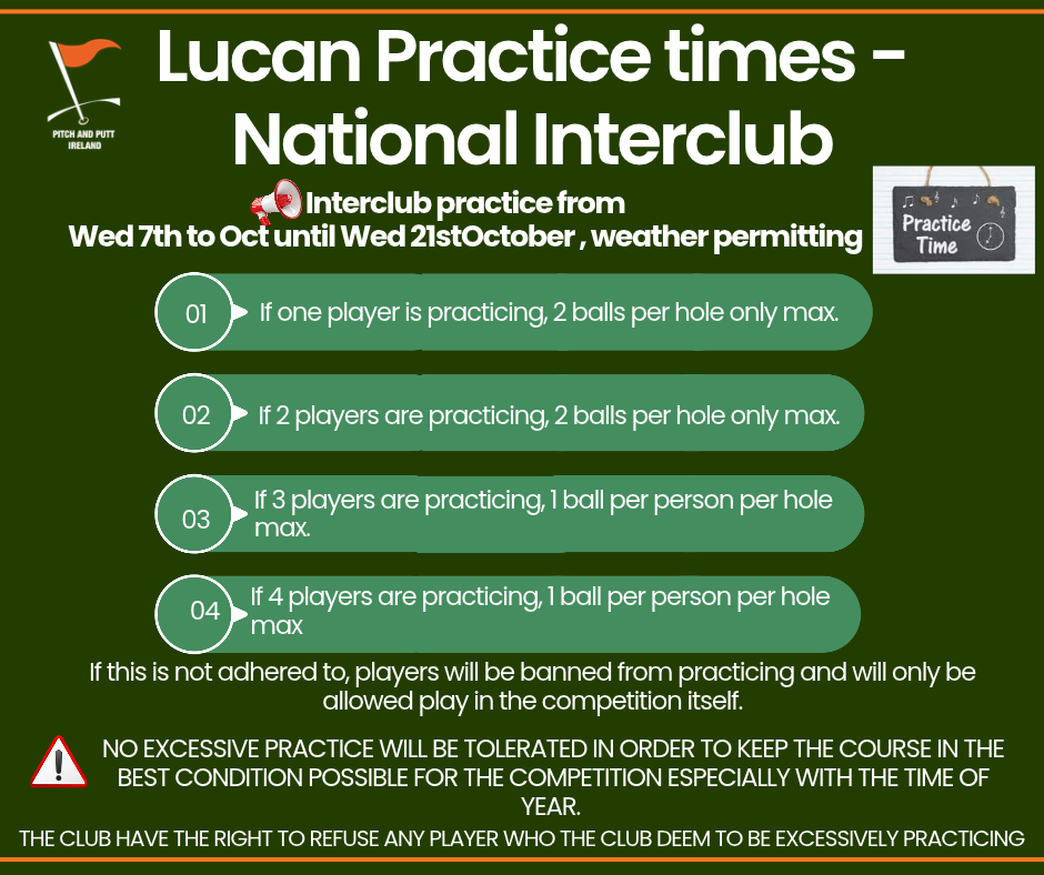 Lucan Practice Times - National Interclub