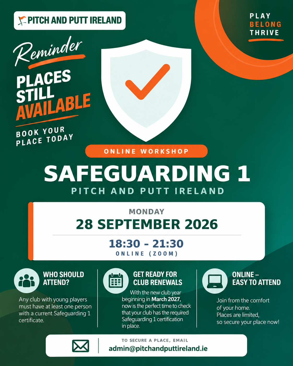 Safeguarding 1 Online Workshop - 28th September
