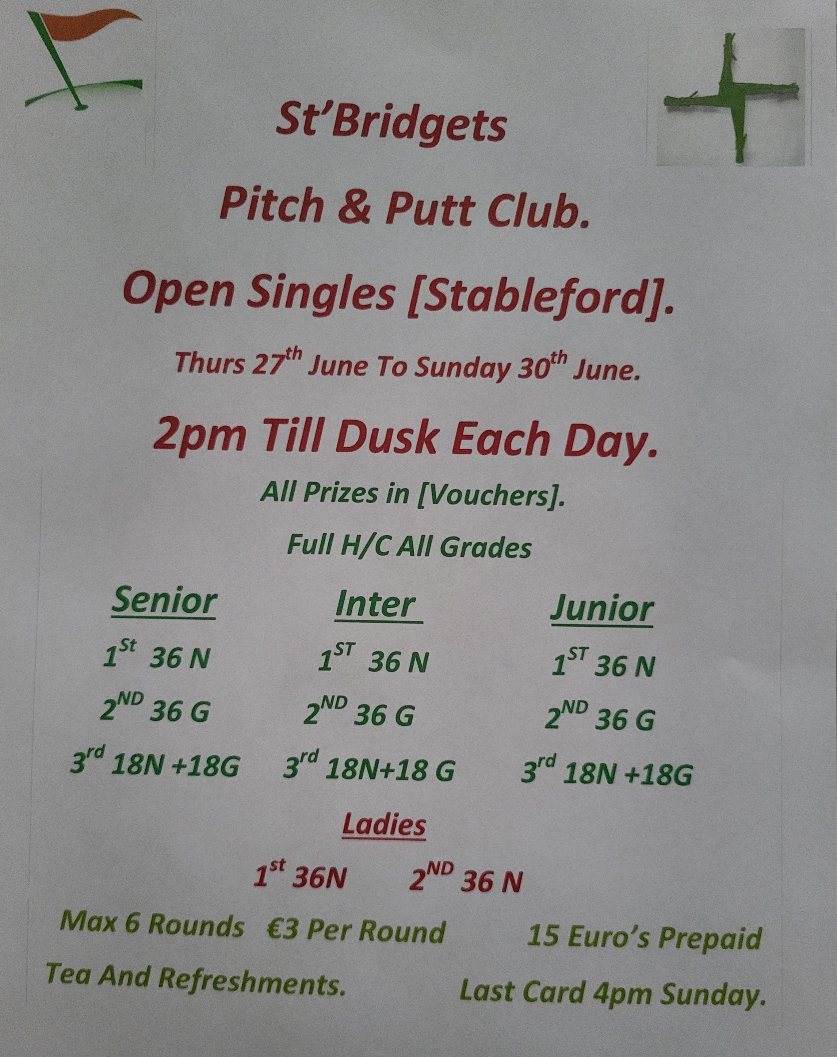 St.Bridgets Open Thursday 27th Sunday June to 30th June image
