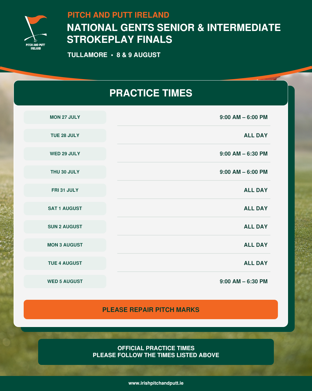 National Gents Senior & Intermediate Strokeplay practice times