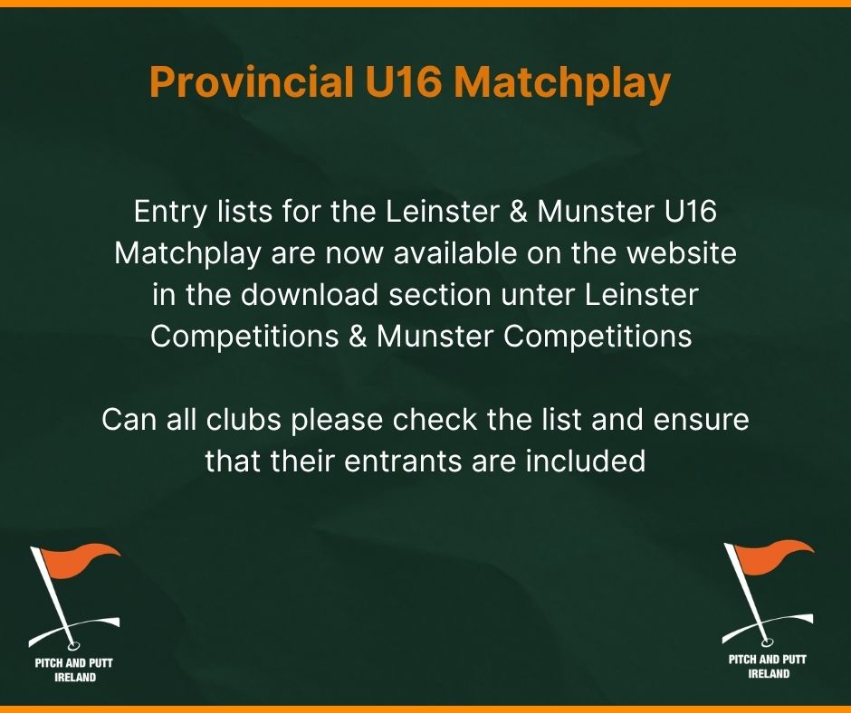 Provincial U16 Matchplay Entrants lists